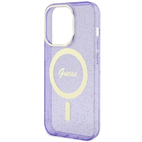 Etui Guess GUHMP14LHCMCGU Apple iPhone 14 Pro purpurowy/purple hardcase Glitter Gold MagSafe