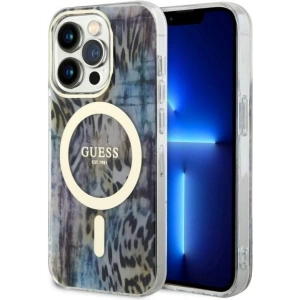 Etui Guess GUHMP14LHLEOPWB Apple iPhone 14 Pro niebieski/blue hardcase Leopard MagSafe