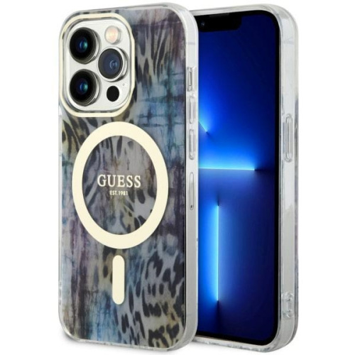 Guess Distributor - 3666339115739 - GUE2485 - Guess GUHMP14LHLEOPWB Apple iPhone 14 Pro blue hardcase Leopard MagSafe - B2B homescreen