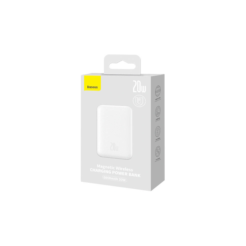 Hurtownia GSM - Powerbank Baseus Magnetic MagSafe 15W/PD 20W 6000mAh weiß (Overseas Edition) + USB-C/USB-C Kabel 60W 3A 0.5m weiß - BSU4030 - {ean13} - Hurt