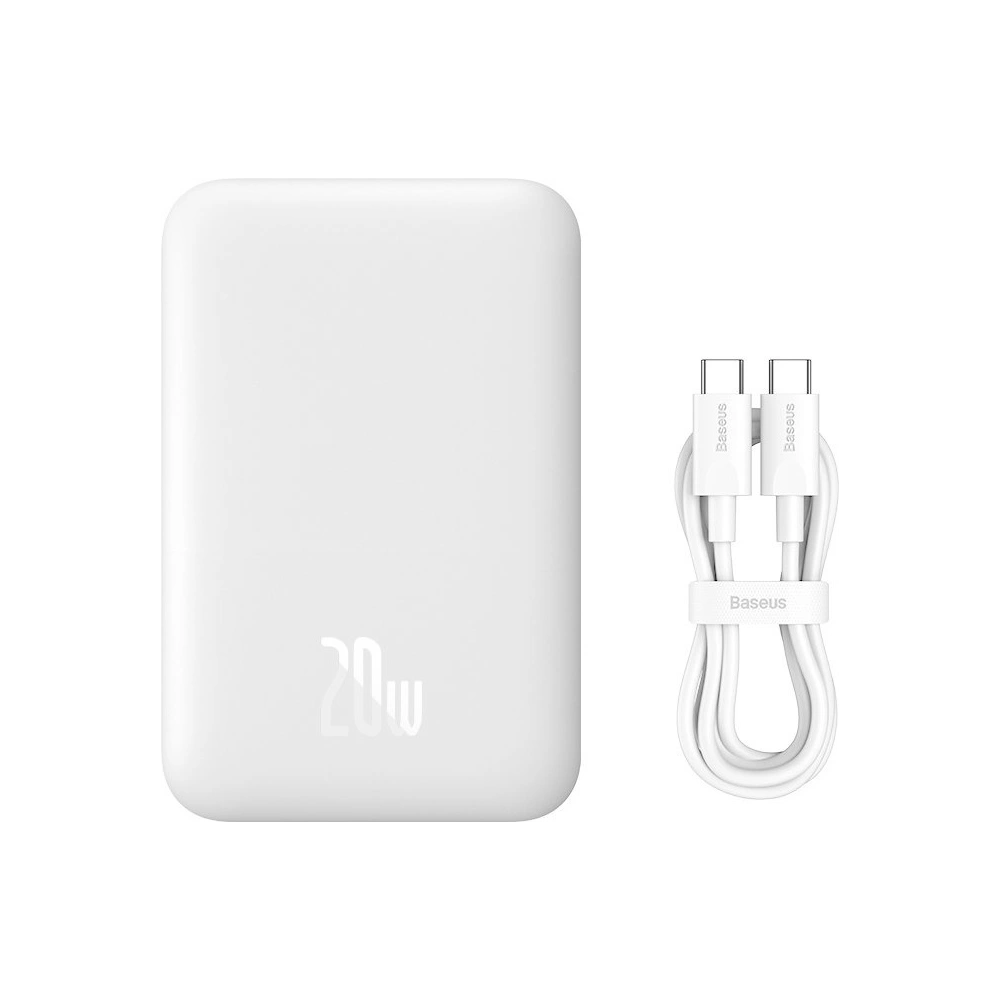 Hurtownia GSM - Powerbank Baseus Magnetic MagSafe 15W/PD 20W 6000mAh alb (Versiunea pentru export) + cablu USB-C/USB-C 60W 3A 0.5m alb - BSU4030 - {ean13} - Hurt
