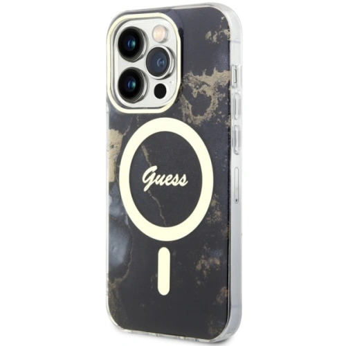 Etui Guess GUHMP14LHTMRSK Apple iPhone 14 Pro czarny/black hardcase Golden Marble MagSafe