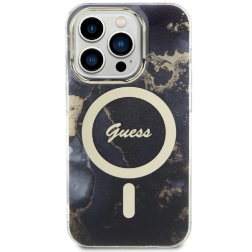 Etui Guess GUHMP14LHTMRSK Apple iPhone 14 Pro czarny/black hardcase Golden Marble MagSafe