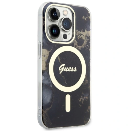 Etui Guess GUHMP14LHTMRSK Apple iPhone 14 Pro czarny/black hardcase Golden Marble MagSafe