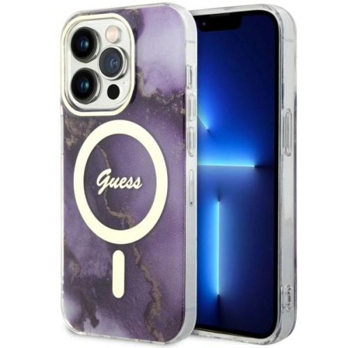 Etui Guess GUHMP14LHTMRSU Apple iPhone 14 Pro purpurowy/purple hardcase Golden Marble MagSafe