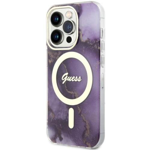 Etui Guess GUHMP14LHTMRSU Apple iPhone 14 Pro purpurowy/purple hardcase Golden Marble MagSafe