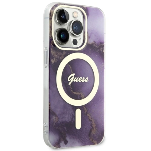 Etui Guess GUHMP14LHTMRSU Apple iPhone 14 Pro purpurowy/purple hardcase Golden Marble MagSafe