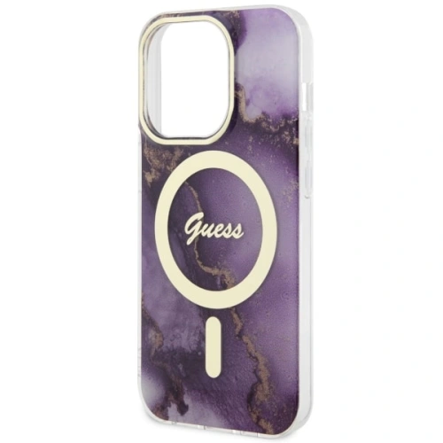 Etui Guess GUHMP14LHTMRSU Apple iPhone 14 Pro purpurowy/purple hardcase Golden Marble MagSafe