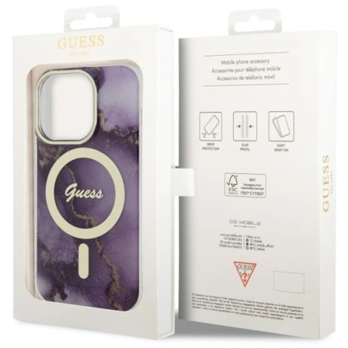 Etui Guess GUHMP14LHTMRSU Apple iPhone 14 Pro purpurowy/purple hardcase Golden Marble MagSafe
