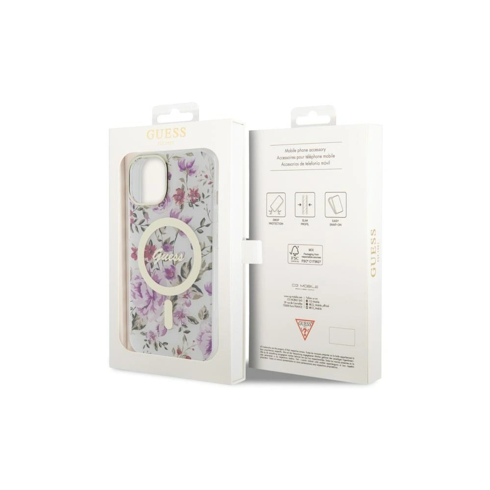 Wholesale Guess GUHMP14MHCFWST Apple iPhone 14 Plus / 15 Plus transparent hardcase Flower MagSafe - GUE2498 - {ean13} - Hurt