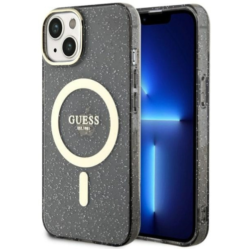 Guess Distributor - 3666339125578 - GUE2499 - Guess GUHMP14MHCMCGK Apple iPhone 14 Plus / 15 Plus black hardcase Glitter Gold MagSafe - B2B homescreen