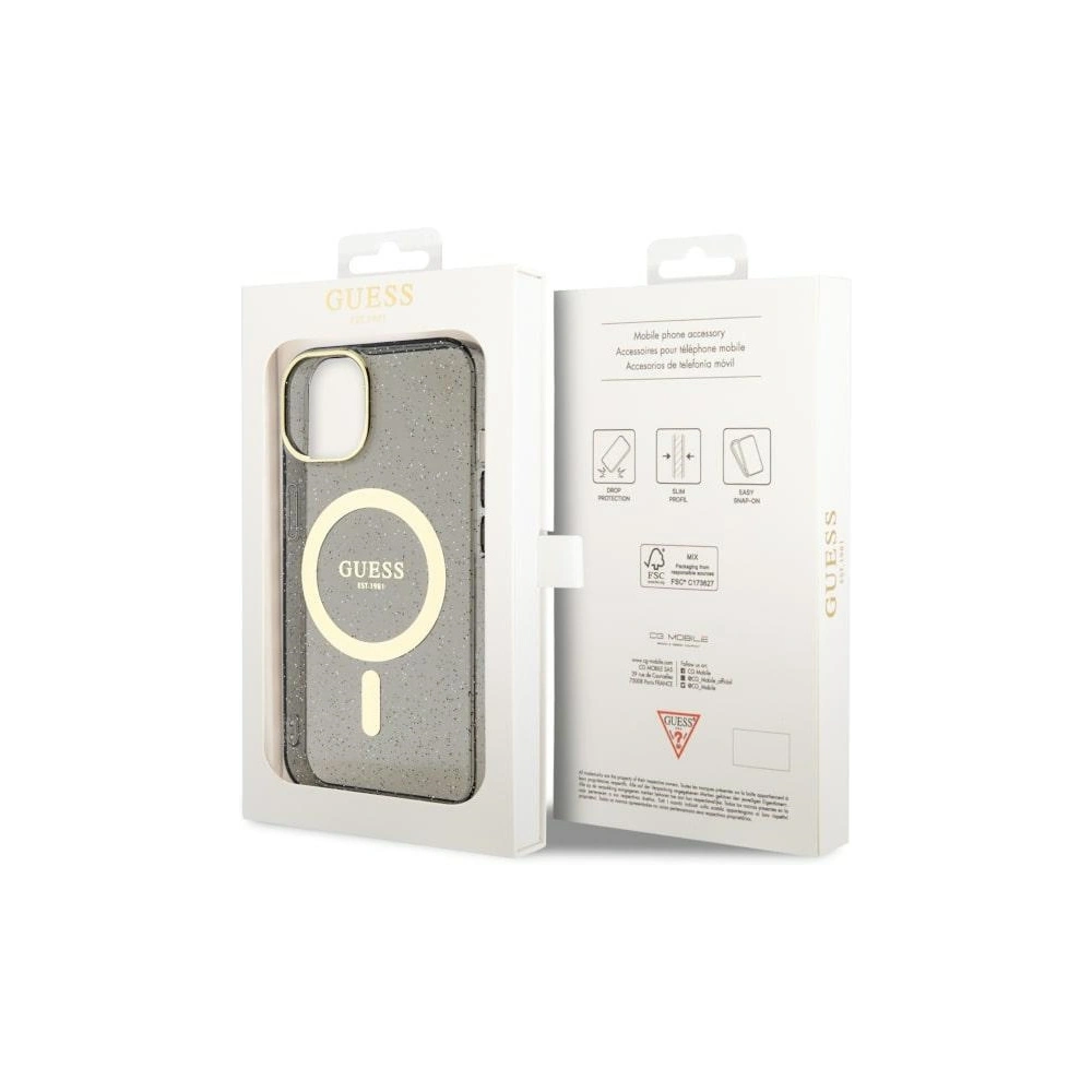 Hurtownia GSM - Etui Guess GUHMP14MHCMCGK Apple iPhone 14 Plus / 15 Plus czarny/black hardcase Glitter Gold MagSafe - GUE2499 - {ean13} - Hurt