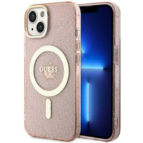 Guess Distributor - 3666339125875 - GUE2500 - Guess GUHMP14MHCMCGP Apple iPhone 14 Plus / 15 Plus pink hardcase Glitter Gold MagSafe - B2B homescreen