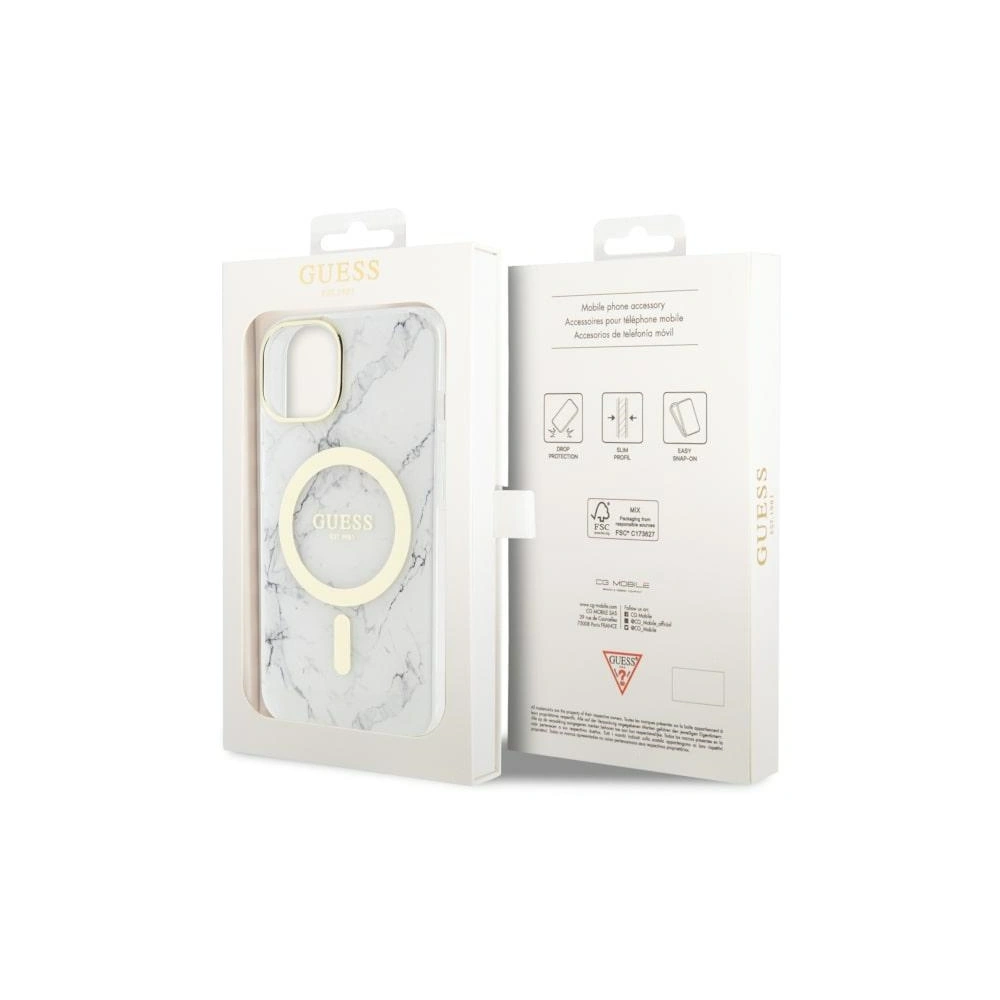 Wholesale Guess GUHMP14MPCUMAH Apple iPhone 14 Plus / 15 Plus white hardcase Marble MagSafe - GUE2504 - {ean13} - Hurt