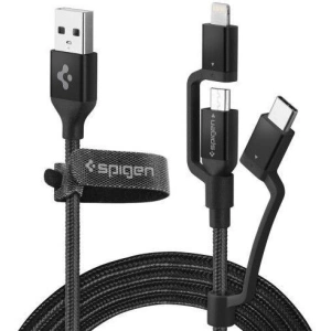 Spigen C10I3 3in1 USB-C, Lightning și cablu microUSB 150cm Negru