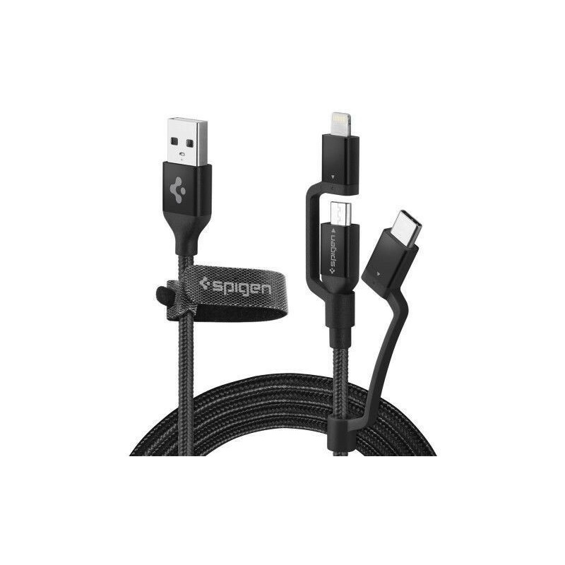 Spigen Distributor - 8809565304705 - SPN770BLK - Spigen C10I3 3in1 USB-C & Lightning & microUSB Cable 150cm Black - B2B homescreen