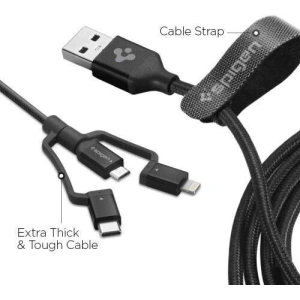 Spigen C10I3 3w1 USB-C, Lightning & microUSB Cable 150cm Black