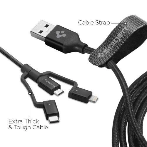Spigen C10I3 3w1 USB-C, Lightning & microUSB Cable 150cm Black