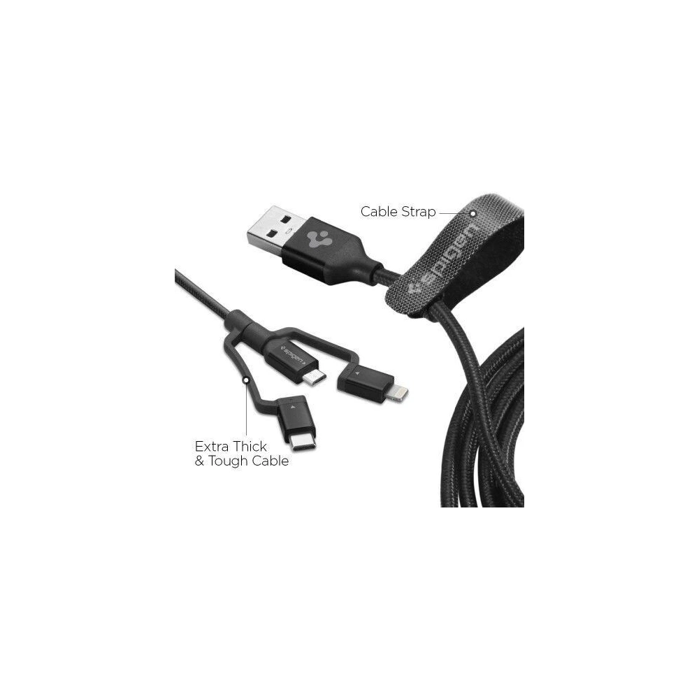 Hurtownia GSM - Spigen C10I3 3in1 USB-C, Lightning și cablu microUSB 150cm Negru - SPN770BLK - {ean13} - Hurt
