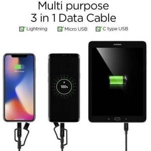 Spigen C10I3 3w1 USB-C, Lightning & microUSB Cable 150cm Black