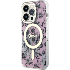 Guess GUHMP14XHCFWSP Apple iPhone 14 Pro Max pink hardcase Flower MagSafe