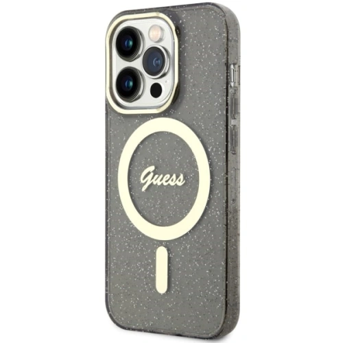 Etui Guess GUHMP14XHCMCGK Apple iPhone 14 Pro Max czarny/black hardcase Glitter Gold MagSafe