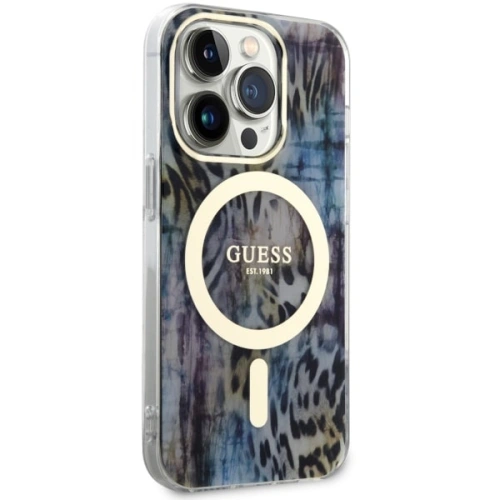 Etui Guess GUHMP14XHLEOPWB Apple iPhone 14 Pro Max niebieski/blue hardcase Leopard MagSafe