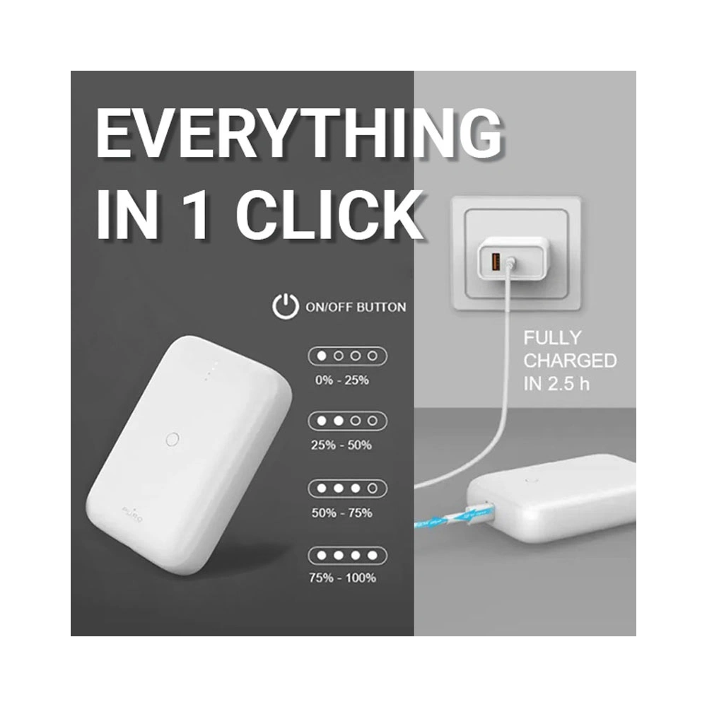 Hurtownia GSM - Powerbank PURO Compact Mini Power Bank 10000 mAh, USB-C & USB-A (weiß) - PUR692 - {ean13} - Hurt
