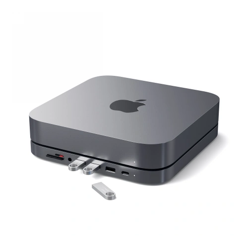 Podstawka Satechi Aluminum Hub do Apple Mac mini Hub USB-C (USB-C, 3x USB-A, czytnik kart micro/SD, jack port) (space gray)