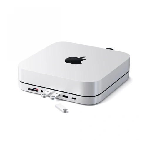 Podstawka Satechi Aluminum Hub do Apple Mac mini Hub USB-C (USB-C, 3x USB-A, czytnik kart micro/SD, jack port) (silver)