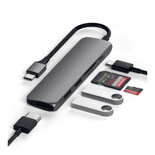 Adapter HUB Satechi Aluminium Adapter Slim v2 USB-C (USB-C, 2x USB-A, 4K HDMI, czytnik kart) (space gray)