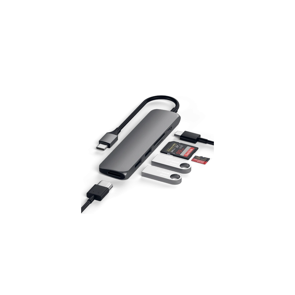 Hurtownia GSM - Adapter HUB Satechi Alumínium Adapter Slim v2 USB-C (USB-C, 2x USB-A, 4K HDMI, kártyaolvasó) (szürke) - STH11 - {ean13} - Hurt