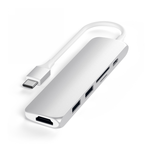 Hurtownia Satechi - 879961007881 - STH12 - Adapter HUB Satechi Aluminium Adapter Slim v2 USB-C (USB-C, 2x USB-A, 4K HDMI, czytnik kart) (silver) - B2B homescreen