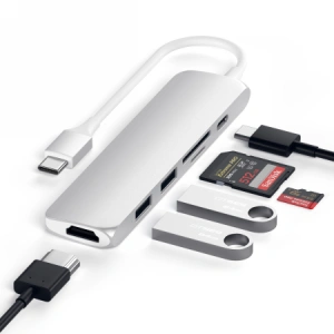 Hurtownia GSM - Adapter HUB Satechi Alumínium Adapter Slim v2 USB-C (USB-C, 2x USB-A, 4K HDMI, kártyaolvasó) (ezüst) - STH12 - {ean13} - Hurt