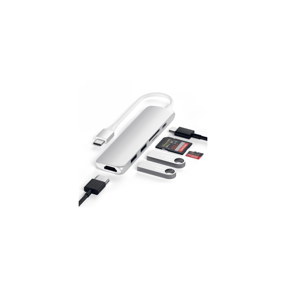 Hurtownia GSM - Adapter HUB Satechi Alumínium Adapter Slim v2 USB-C (USB-C, 2x USB-A, 4K HDMI, kártyaolvasó) (ezüst) - STH12 - {ean13} - Hurt