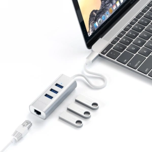 Hurtownia GSM - Adapter HUB Satechi Alumínium Hub 2in1 USB-C (3x USB-A, Ethernet) (ezüst) - STH14 - {ean13} - Hurt