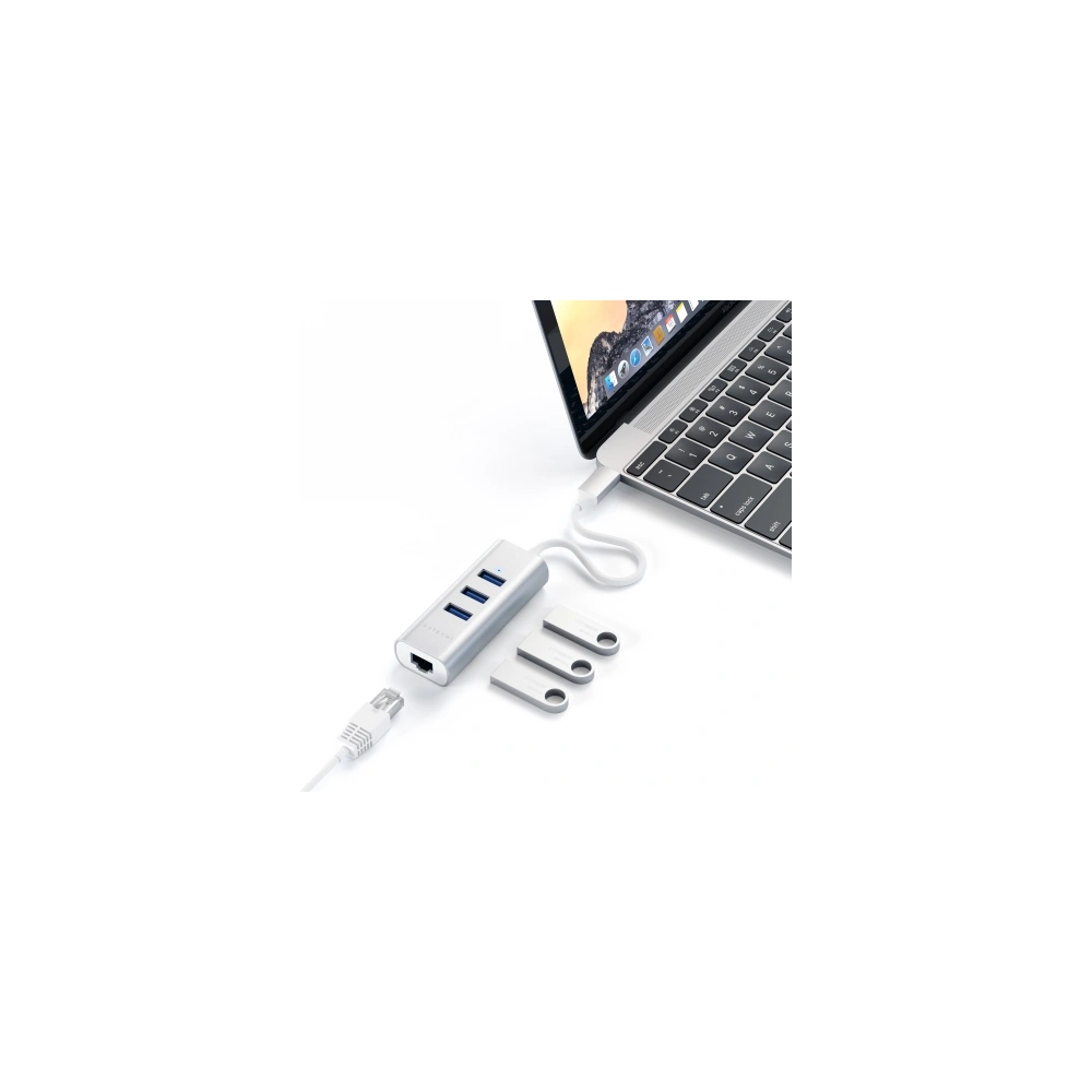 Hurtownia GSM - Adapter HUB Satechi Alumínium Hub 2in1 USB-C (3x USB-A, Ethernet) (ezüst) - STH14 - {ean13} - Hurt