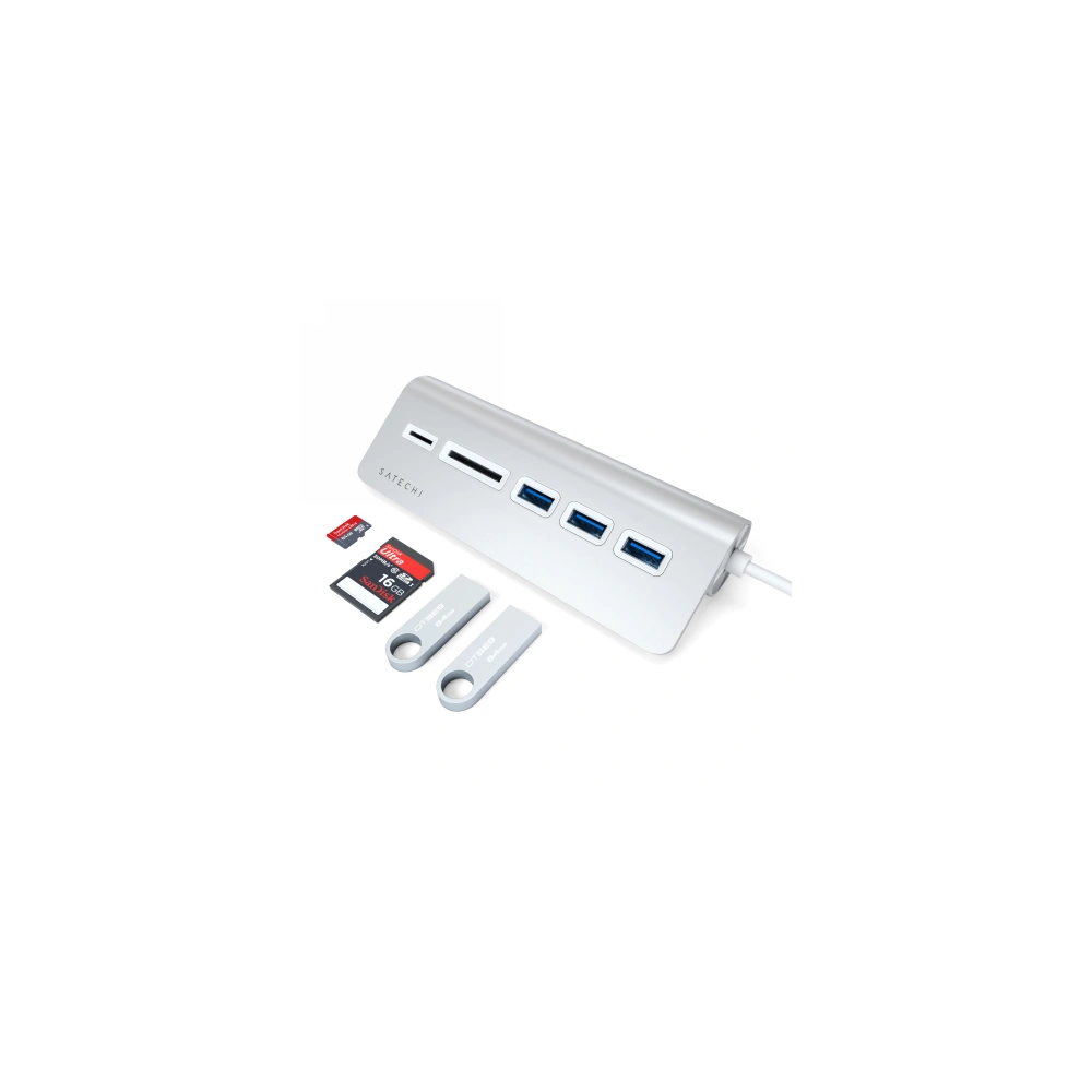 Wholesale Satechi Aluminium Hub Combo USB-C (3x USB-A, card reader micro/SD) Silver - STH15 - {ean13} - Hurt