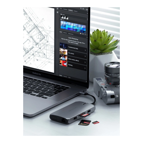 Adapter HUB Satechi On-the-Go Multiport USB-C (USB-C PD, 2x USB-A, HDMI 4K, VGA, Ethernet, czytnik kart) (space gray)