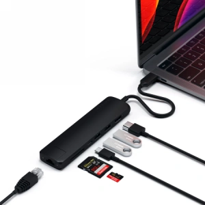 Hurtownia GSM - Adapter HUB Satechi Slim Multiport USB-C (USB-C PD, 2x USB-A, HDMI 4K, Ethernet, micro/SD kártyaolvasó) (fekete) - STH24 - {ean13} - Hurt