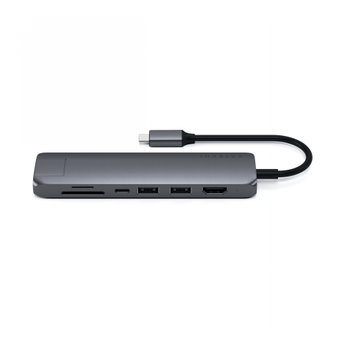 Satechi Distributor - 879961008635 - STH25 - Satechi Slim Multiport USB-C (USB-C PD, 2x USB-A, HDMI 4K, Ethernet, card reader micro/SD) Space Gray - B2B homescreen