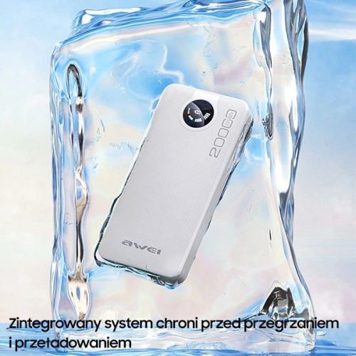 Powerbank AWEI P134K 20000mAh czarny/black wyświetlacz + kable USB/PD/Lightning/microUSB