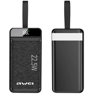 Hurtownia GSM - Powerbank AWEI P140K 30000mAh 22.5W czarny/black 3xUSB/PD/Lightning wyświetlacz + lampka LED - AWEI133 - {ean13} - Hurt