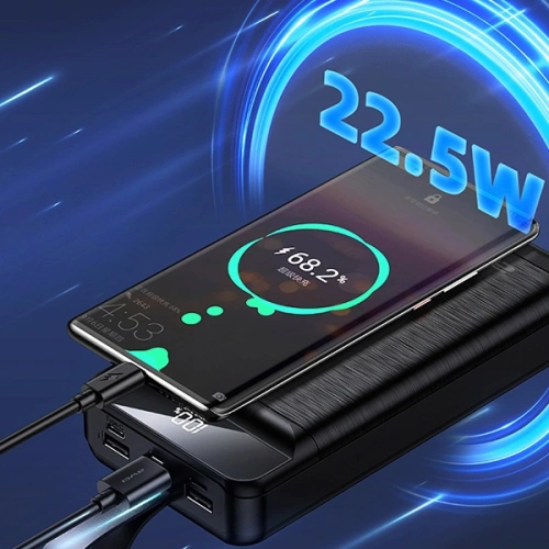 Powerbank AWEI P140K 30000mAh 22.5W czarny/black 3xUSB/PD/Lightning wyświetlacz + lampka LED