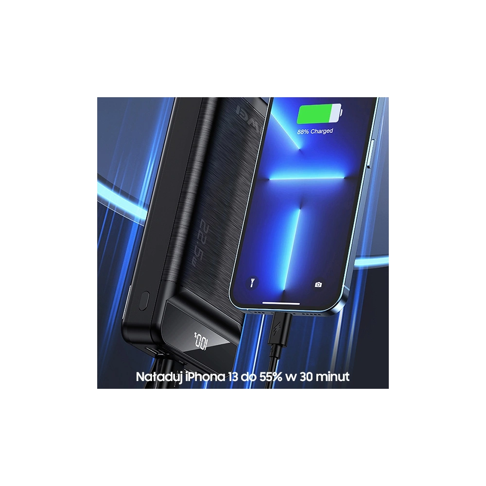 Hurtownia GSM - Powerbank AWEI P140K 30000mAh 22.5W černý/black 3xUSB/PD/Lightning displej + LED světlo - AWEI133 - {ean13} - Hurt