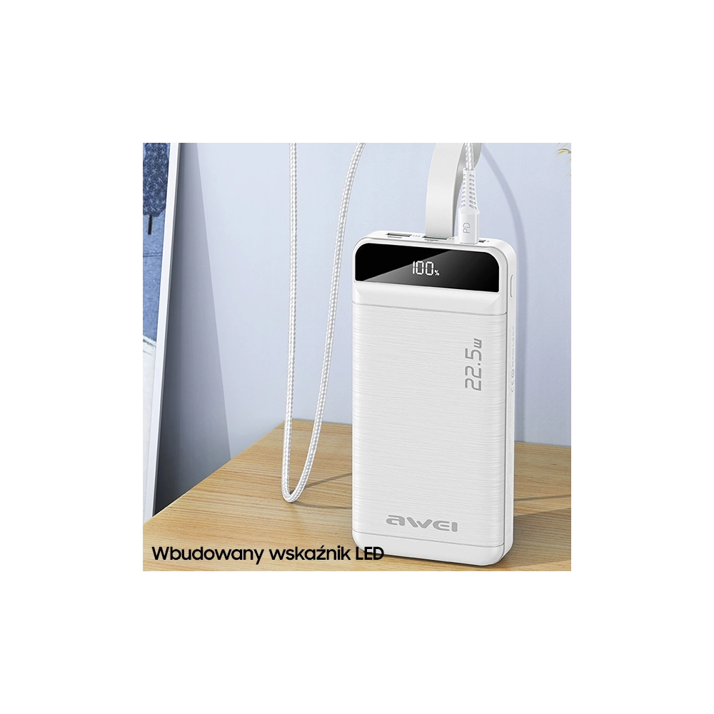 Hurtownia GSM - Powerbank AWEI P140K 30000mAh 22.5W černý/black 3xUSB/PD/Lightning displej + LED světlo - AWEI133 - {ean13} - Hurt