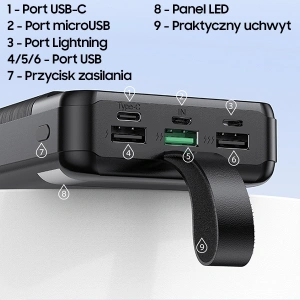 Hurtownia GSM - Powerbank AWEI P140K 30000mAh 22.5W czarny/black 3xUSB/PD/Lightning wyświetlacz + lampka LED - AWEI133 - {ean13} - Hurt