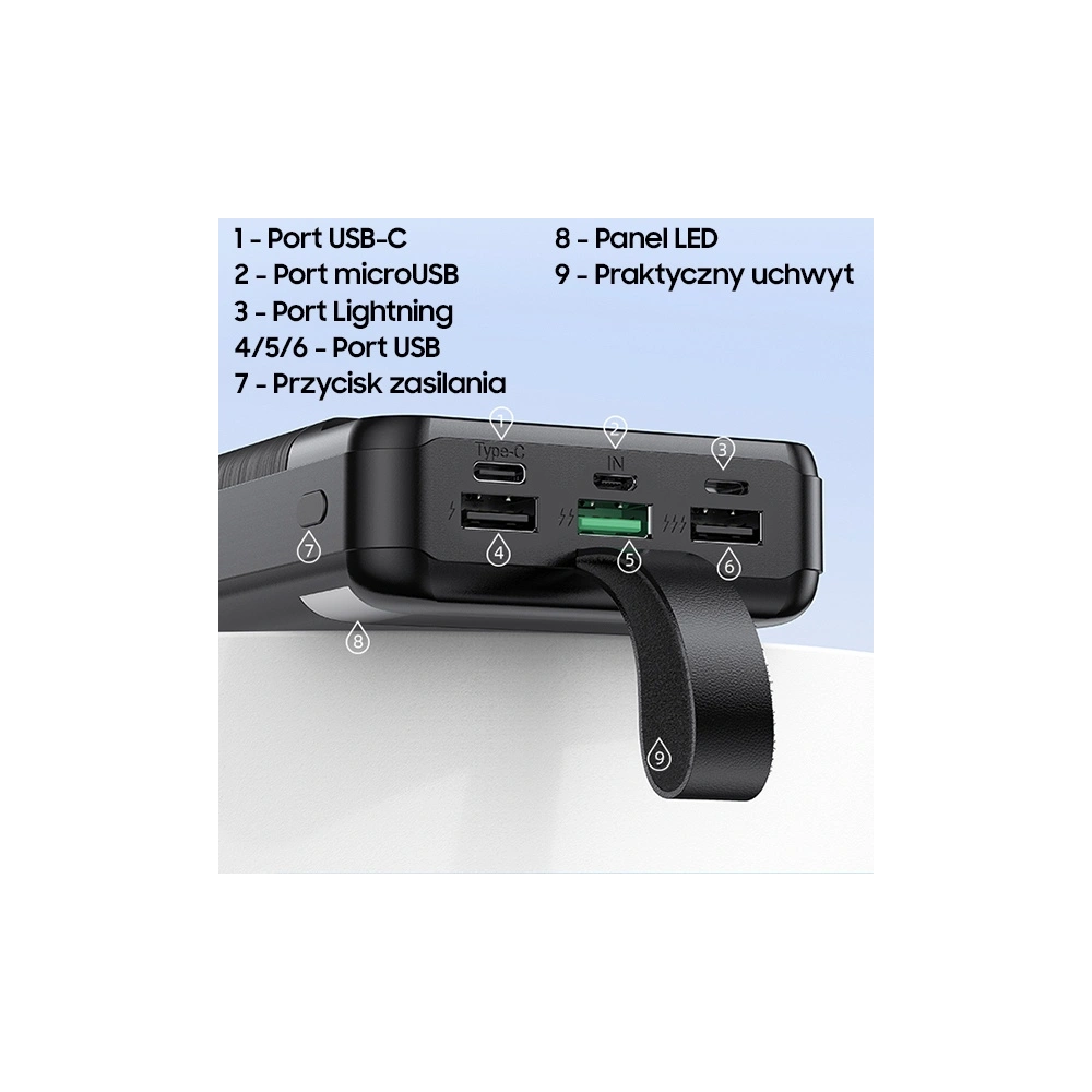 Hurtownia GSM - Powerbank AWEI P140K 30000mAh 22.5W černý/black 3xUSB/PD/Lightning displej + LED světlo - AWEI133 - {ean13} - Hurt