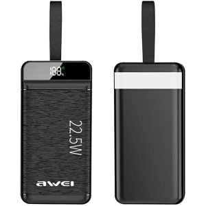 Hurtownia GSM - Powerbank AWEI P141K 40000mAh 22.5W czarny/black 3xUSB/PD/Lightning wyświetlacz + lampka LED - AWEI134 - {ean13} - Hurt