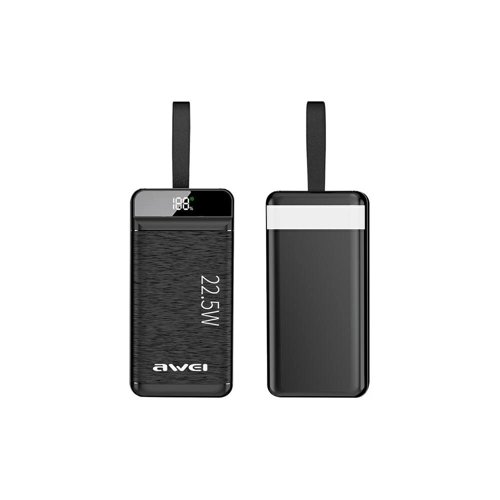 Hurtownia GSM - Powerbank AWEI P141K 40000mAh 22.5W negru/black 3xUSB/PD/Lightning display + lumânare LED - AWEI134 - {ean13} - Hurt